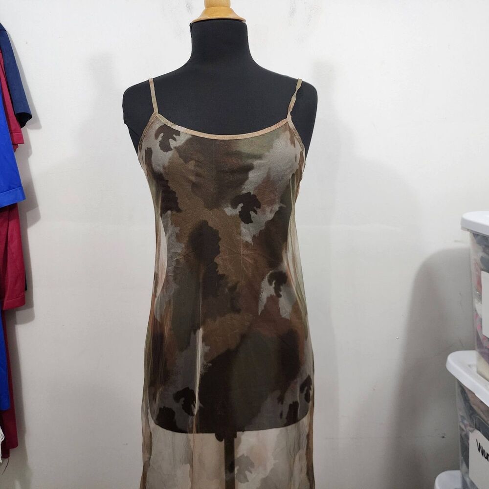 Sheer Mesh Camo-print Sleeveless midi dress Stretch Womens Size S/M - Picture 13 of 16